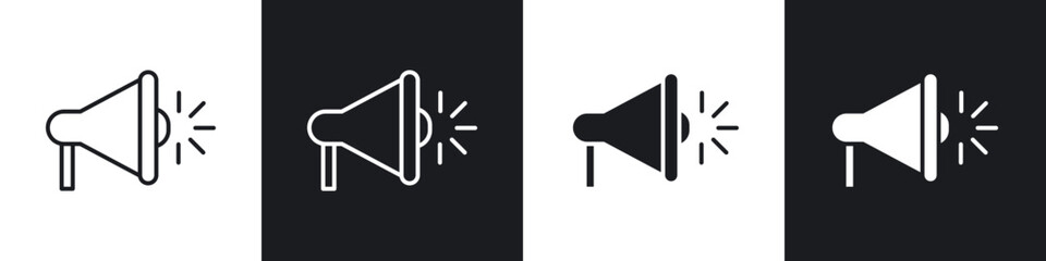 Megaphone icons in flat and thin stroke style