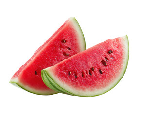 Fresh watermelon slices for summer refreshment and enjoyment on a transparent background, cut out