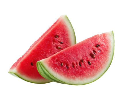 Fresh watermelon slices for summer refreshment and enjoyment on a transparent background, cut out