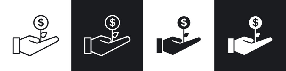 Investment icons in flat and thin stroke style