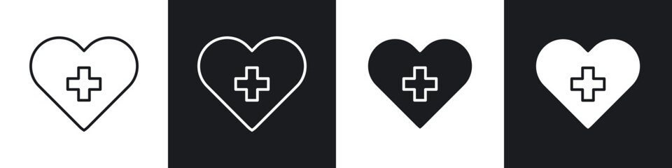 Health care icons in flat and thin stroke style