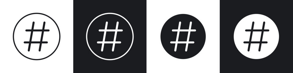 Hashtag icons in flat and thin stroke style
