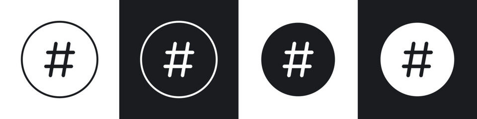 Hashtag icons in flat and thin stroke style