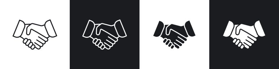 Handshake icons in flat and thin stroke style