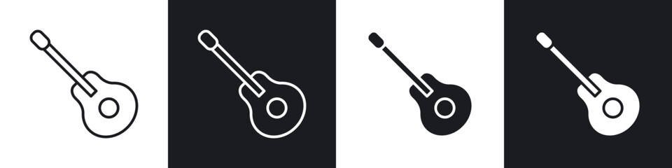Guitar icons in flat and thin stroke style