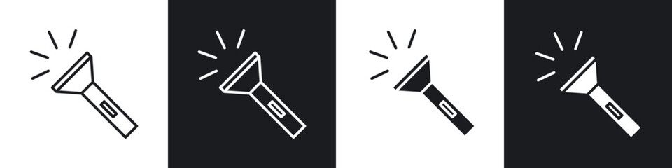 Flashlight icons in flat and thin stroke style