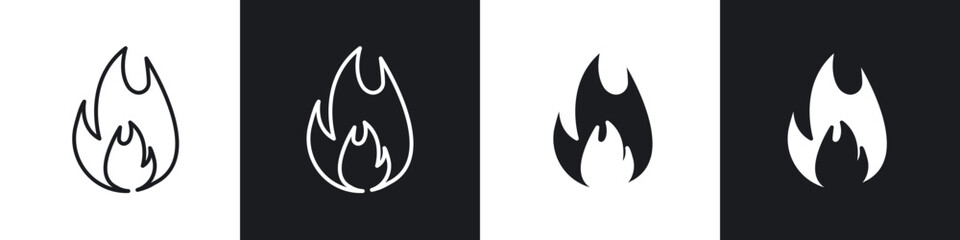 Flame icons in flat and thin stroke style