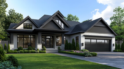 Obraz premium Modern House Exterior Design with Gray Stone Facade