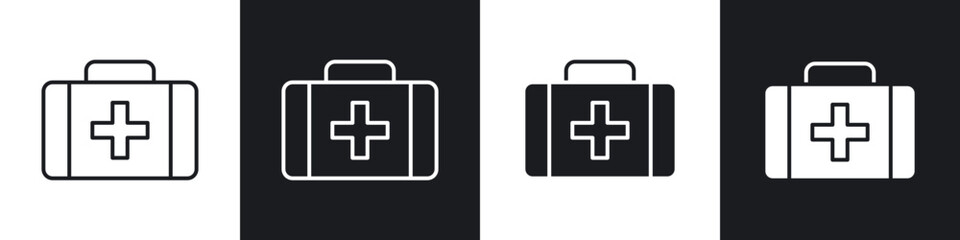 Doctor bag icons in flat and thin stroke style