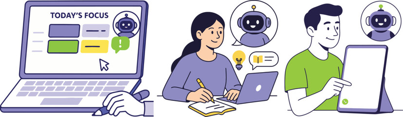 AI Assistant Vector Illustration. People interacting with AI chatbot.