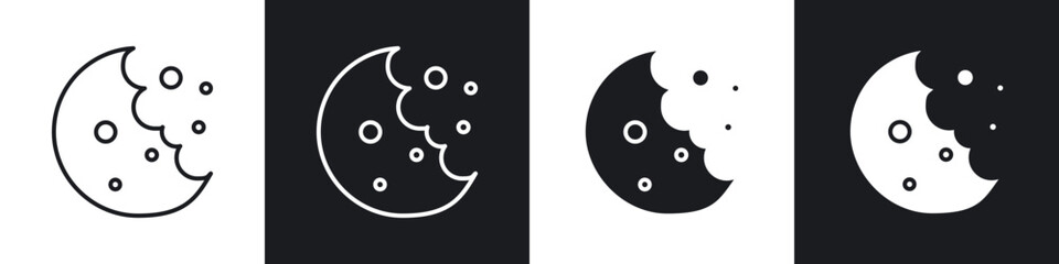 Cookie icons in flat and thin stroke style