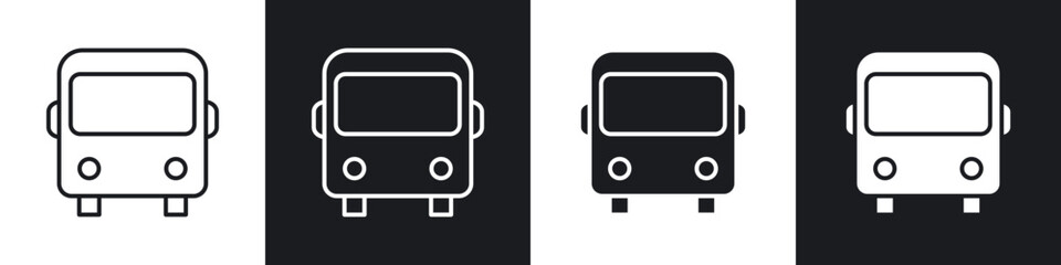 Bus icons in flat and thin stroke style