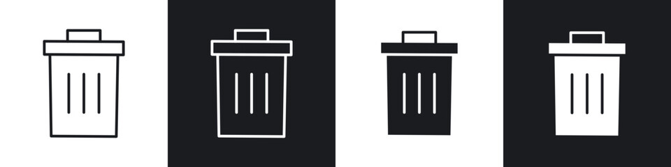 Bin icons in flat and thin stroke style