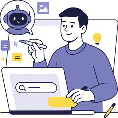 AI Assistant Helping Designer, Vector Illustration