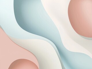 Abstract Smooth Wavy Organic Shapes with Floating Spheres and Minimalist Layered