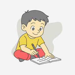 Cute Boy Writing in Notebook Cartoon Vector Illustration