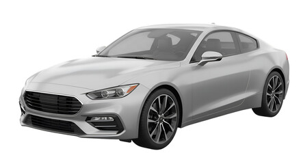 Fototapeta premium Sleek silver coupe with dark rims and tinted windows angled view