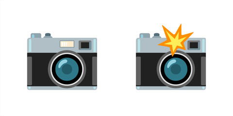 Camera with flash light vector isolated icon. Photo camera emoji illustration. Camera icons, 10 eps.