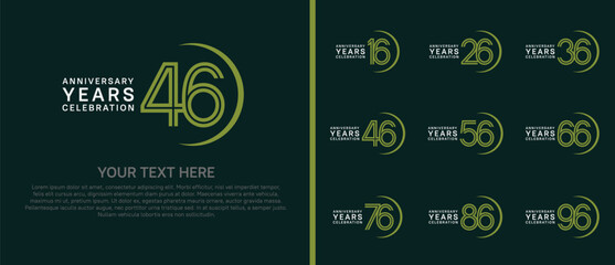 logo anniversary set. white and green color with swoosh on green background for special event
