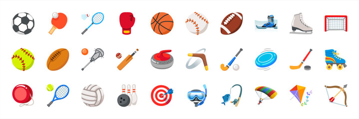 All Sport Emoticons Collection. Ball Sports Emoji Icons Set. All Sport Emojis in One Set, Vector 10 eps.