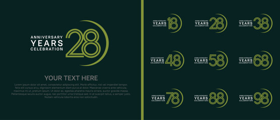 logo anniversary set. white and green color with swoosh on green background for special event