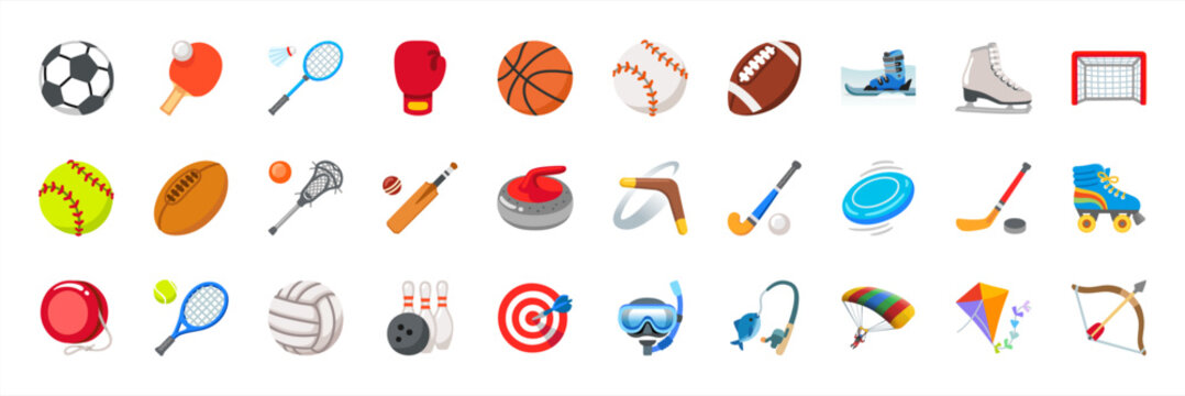 All Sport Emoticons Collection. Ball Sports Emoji Icons Set. All Sport Emojis in One Set, Vector 10 eps.