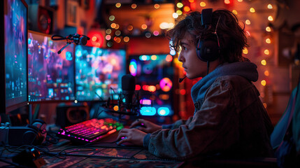 Obraz premium Gamer Preparing for a Livestream Session