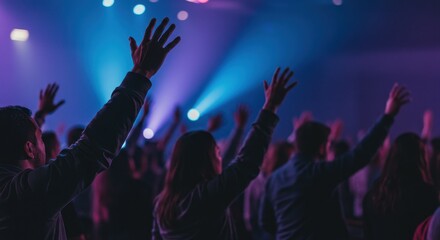 People raising hands in worship concert