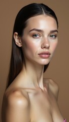 Naklejka premium Stunning portrait of a young woman with radiant skin