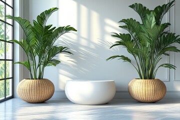 Interior mockup with plants ideal for showcasing artwork, design and products