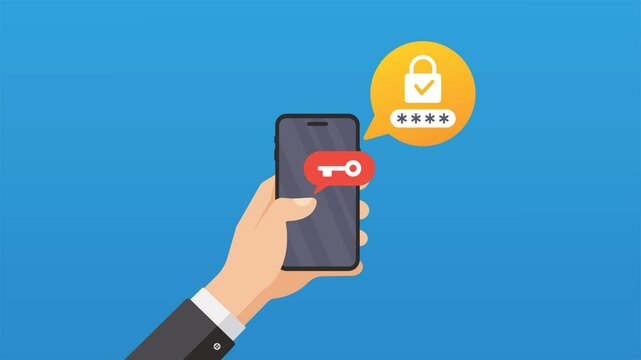 4k animation of a smartphone in hand, emphasizing two-factor authentication and secure communication for user protection.