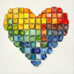 Vibrant Heart Shape Mosaic Tile Artwork in Colorful Arrangement