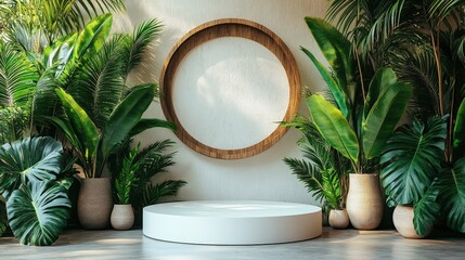 Tropical Theme Podium Display for Product Showcase or Brand Pres