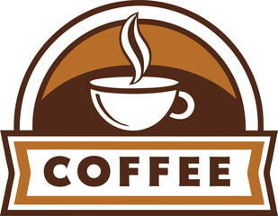 Coffee shop logo design brown and white mug steaming coffee bean