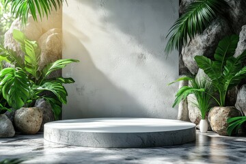 Natural podium with green plant background ideal for product sho