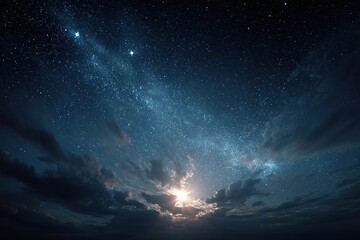 Fototapeta premium Starry Night Sky Clouds Sunrise.