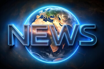 Digital glowing NEWS word with Earth in vibrant sci-fi theme for modern news branding journalism articles or information portal design milkyhexddway Backgrounds news ads