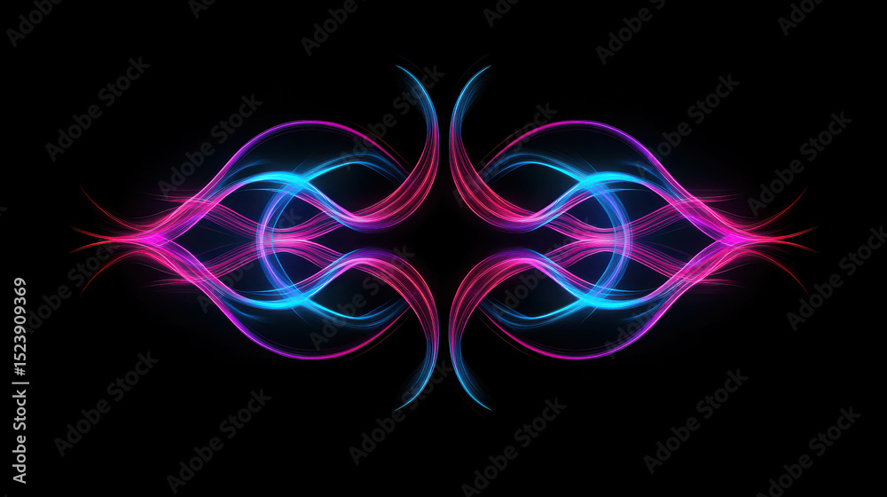 Wall mural abstract design with flowing lines and vibrant colors in pink and blue on black background for creat