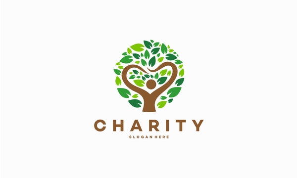 People Charity Logo designs Concept with Tree symbol, Circle Love Tree logo designs vector illustration