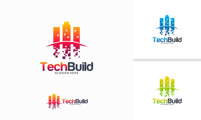 Tech Build logo designs concept vector, Pixel Build Logo template