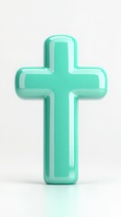 Obraz premium Teal 3D Cross on White Background