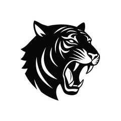 Fototapeta premium Tiger Head Roaring Vector Silhouette Savanna