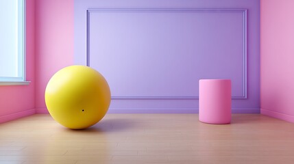 Pastel room yellow sphere pink cylinder
