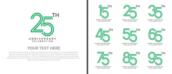 logo anniversary set. green and black color on white background for special event