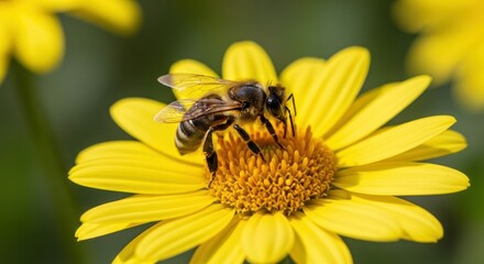 Honeybee on a vibrant yellow flower.