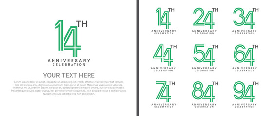 logo anniversary set. green and black color on white background for special event