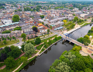 Aerial view of Doetinchem and Oude Ijssel river, Achterhoek Region, The Netherlands