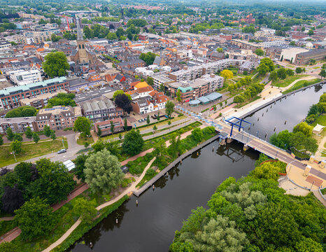 Aerial view of Doetinchem and Oude Ijssel river, Achterhoek Region, The Netherlands