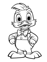 A cute baby duck wearing a bow tie coloring page for kids.