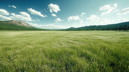 Fototapeta premium Serene grassland under a vast, blue sky